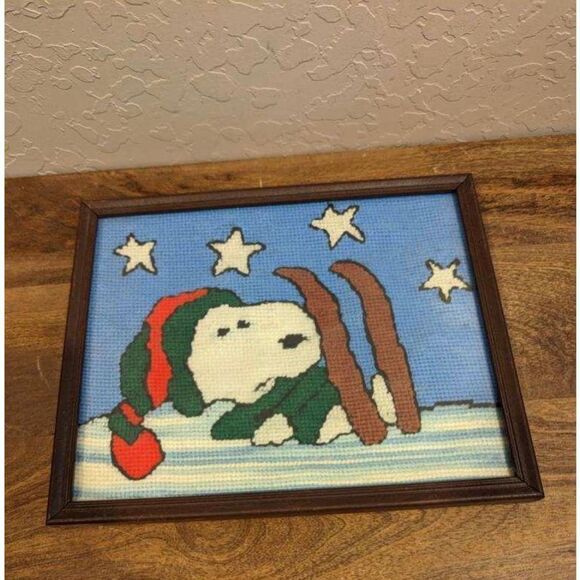Vintage needlework, Crosstitch snoopy skiing peanuts - Picture 1 of 1